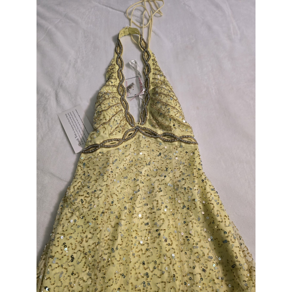 Nightway Collection NWT Yellow Beaded Halter Hi/lo Lined Formal Gown Ladies 10 - Picture 4 of 14